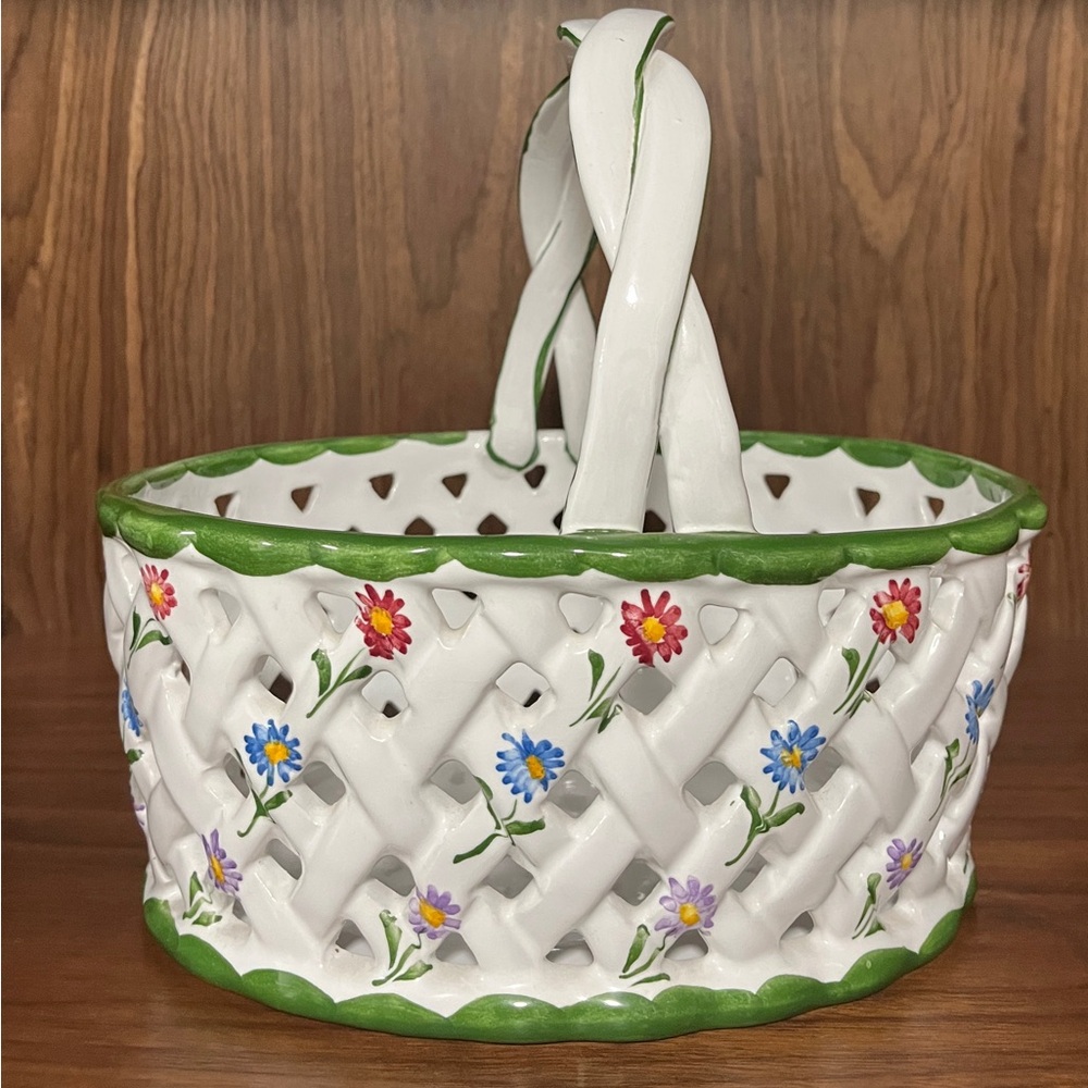 Floral Lattice Ceramic Basket